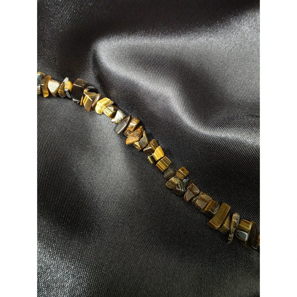 Tiger's Eye Chips Beaded Necklace W/ Silver Toned Clasp 20in
